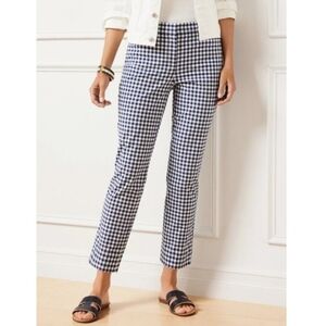 Talbots Womens Perfect Crop Pant Size 10P Gingham Print Blue White Stretch Check